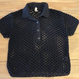 H&M crochet string mesh womens polo M